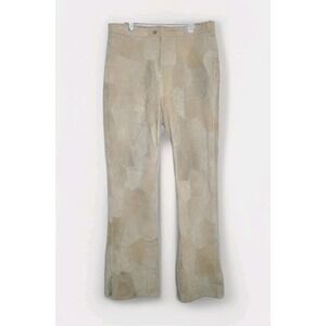 Vtg Y2K Blue Asphalt Tan Patchwork Leather Pants High Rise Bootcut‎ Boho Hippie
